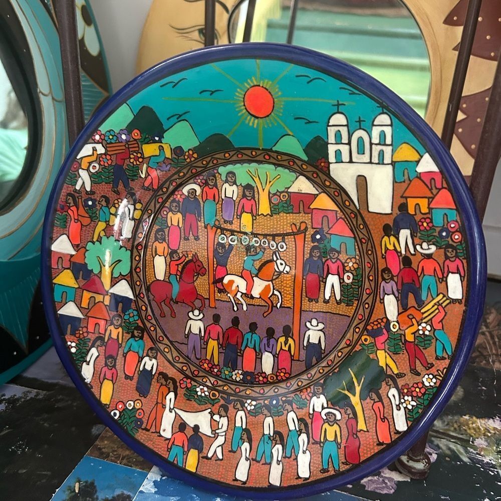 Mexican Painted Plate 10” Plate Dish  Art Hanging Wall Art